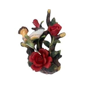 Classic Treasures Porcelain Collectible Ceramic Hummingbird Red Roses Figurine